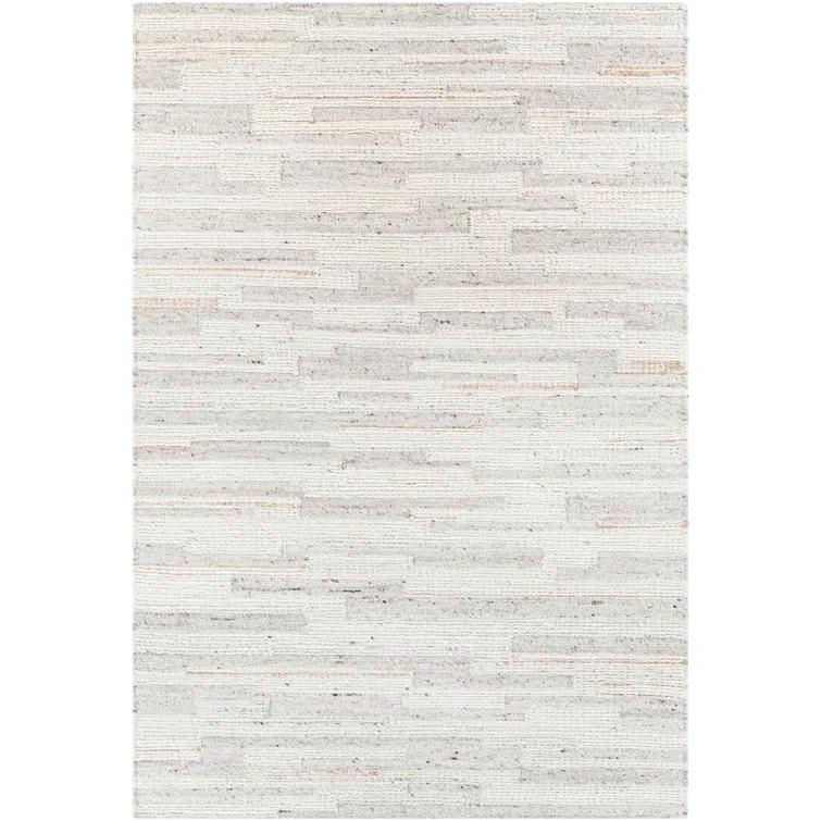 Gray Rectangular Handmade Wool and Viscose Area Rug, 8'10" x 12'