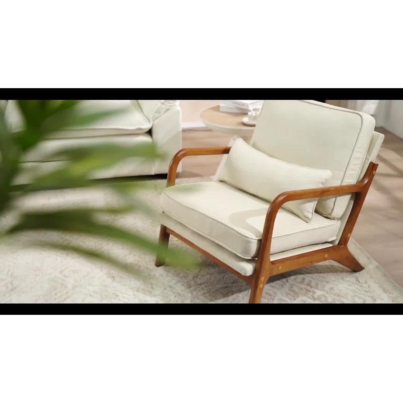 George Oliver Lemley Mid Century Solid Wood Accent Chair Upholstered Armchair with an Extra Pillow