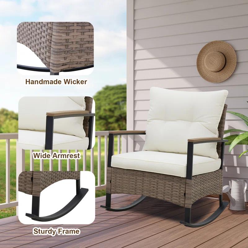 EAGLE PEAK 2 - Person Outdoor Seating Group Outdoor Rocking Seating Group with Cushions, 3-Piece Outdoor Rocking Chairs Set With Table