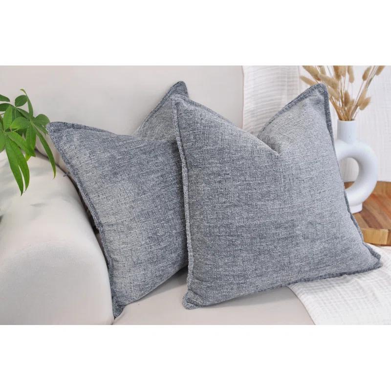 Oveesha Soft Chenille Throw Pillow Covers With Stitched Edge (Set of 2)