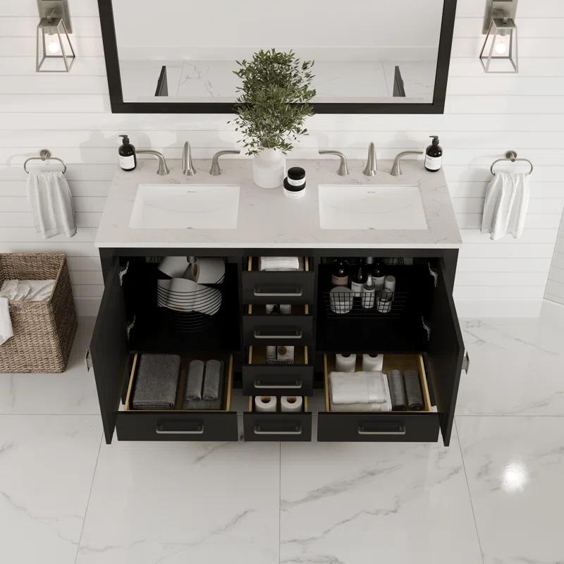 Eviva Eviva Aberdeen 48"W X 22"D White Double Sink Bathroom Vanity With White Carrara Quartz Countertop And Undermount Porcelain Sinks