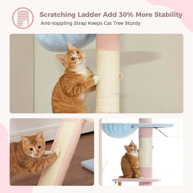 Adjustable Height Floor To Ceiling 5-Tier Tall Cat Tree Tower For Indoor Cats With Cat Condo, Cat Scratching Post And Cat Ladder