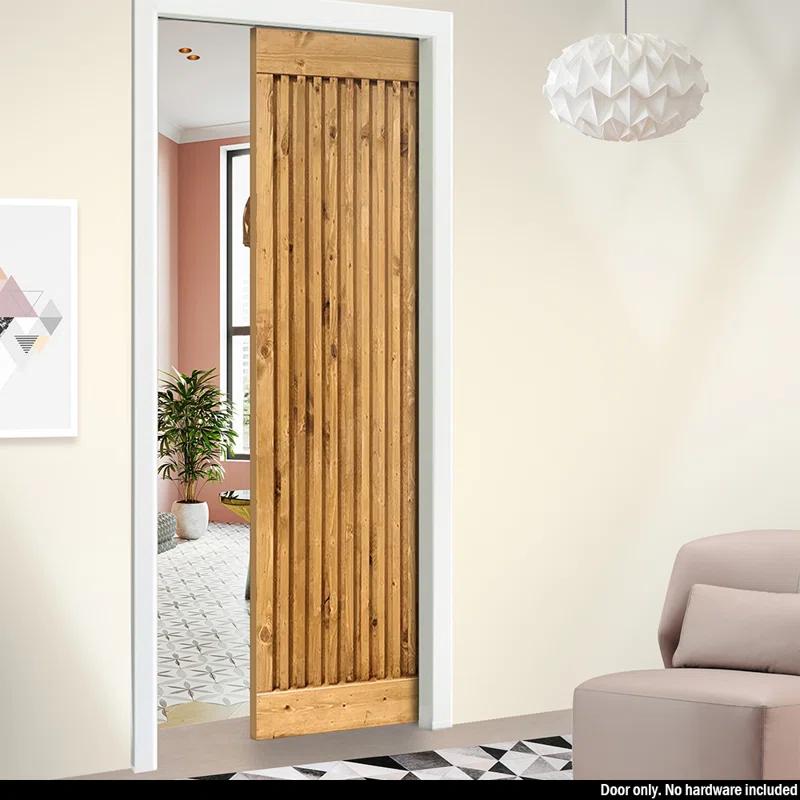 Calhome 84'' Solid Wood Paneled without Installation Hardware Kit Barn Door