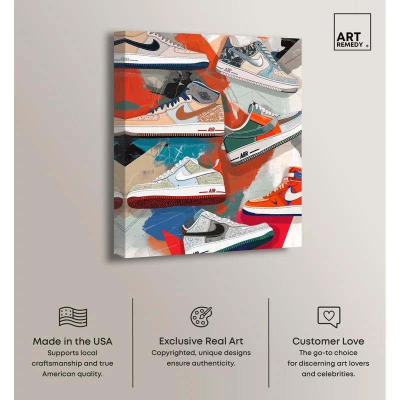 Art Remedy Sneaker Paint Collage Canvas Trendy Sneaker Art by Art Remedy