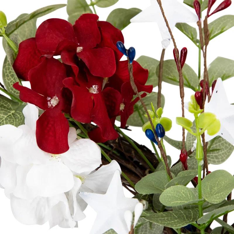 Northlight Seasonal Red white and Blue Hydrangea and Eucalyptus Patriotic Artificial Wreath