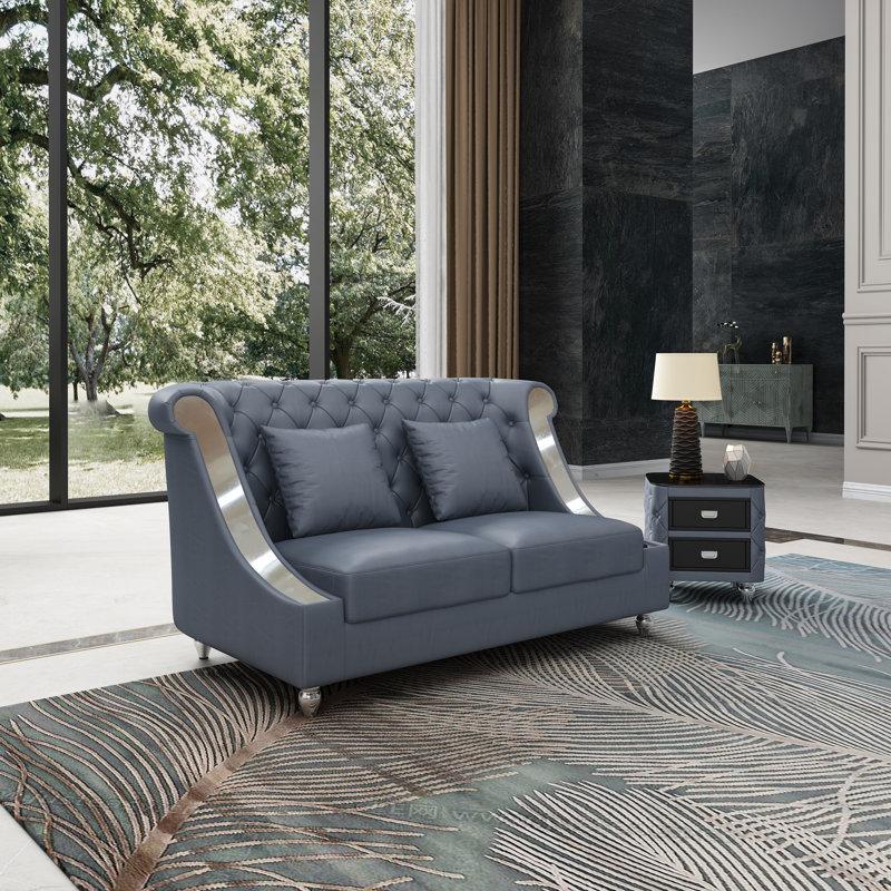 European Furniture Mayfair 66.5'' Leather Loveseat
