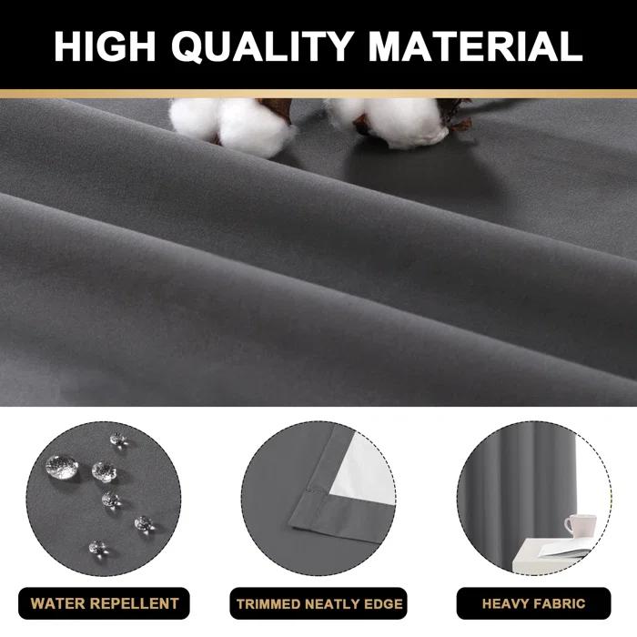 The Twillery Co.® Adona Thermal Insulated Bedroom Curtain Solid Color Room Darkening Blackout Grommet Heat Blocker Curtain Panels with White Liner