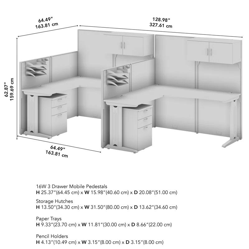 Bush Business Furniture Bush Business Furniture Office in an Hour 2 Person L Shaped Cubicle Desks with Storage, Drawers, and Organizers