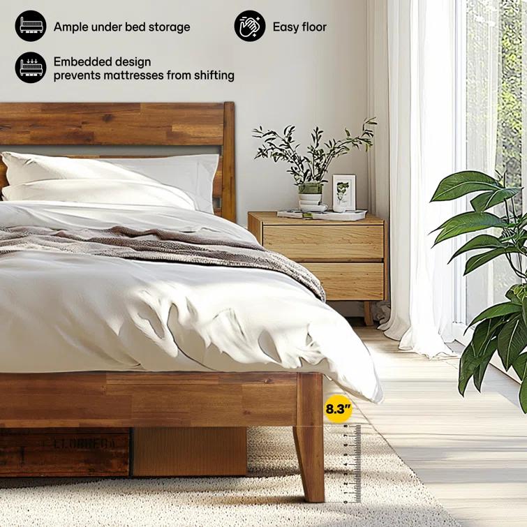 Acacia Acacia Premium Emery Solid Wood Platform Bed Frame with Headboard Included, No Box Spring Needed, Weight Capacity 800lb.