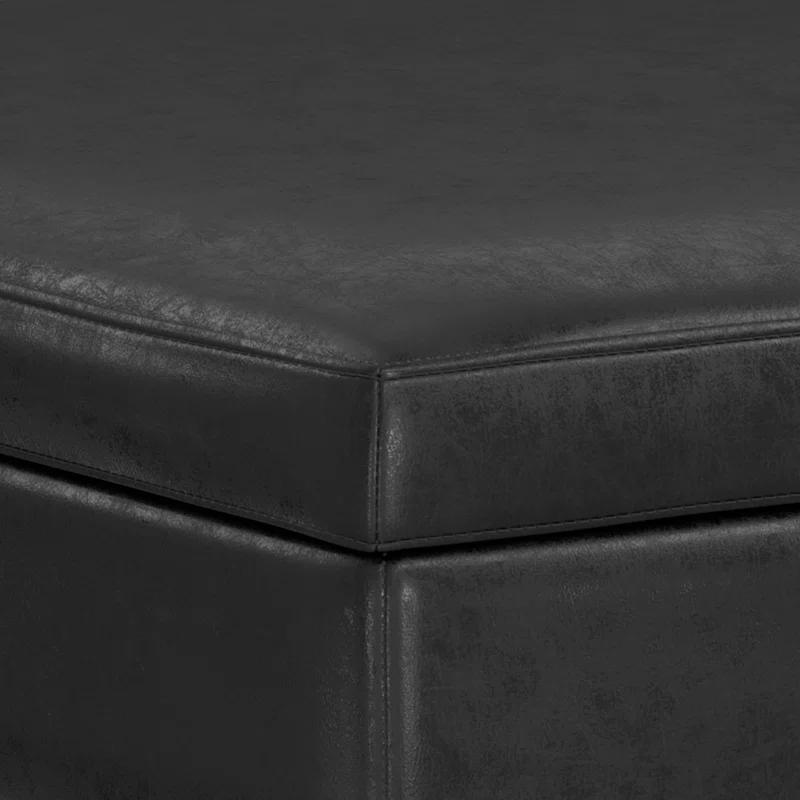 Simpli Home Owen 40"W XL Upholstered Square Coffee Table Storage Ottoman with Lift Top and Solid Wood Legs