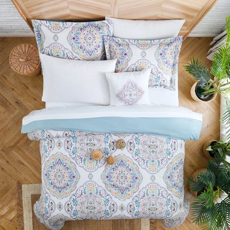 Modern Threads Modern Threads - Castell Collection Comforter Set - Reversible Microfiber - Elegant Printed 8-Piece Bed Set - Includes Comforter, Sheets, Shams, & Pillow - Luxurious Bedding