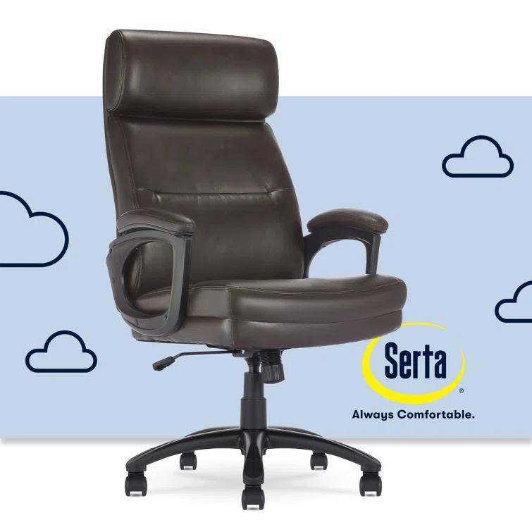 Serta Serta Comfort Executive Big & Tall Office Chair, Ergonomic High-Back, Semi Plush Seat, Padded Arms