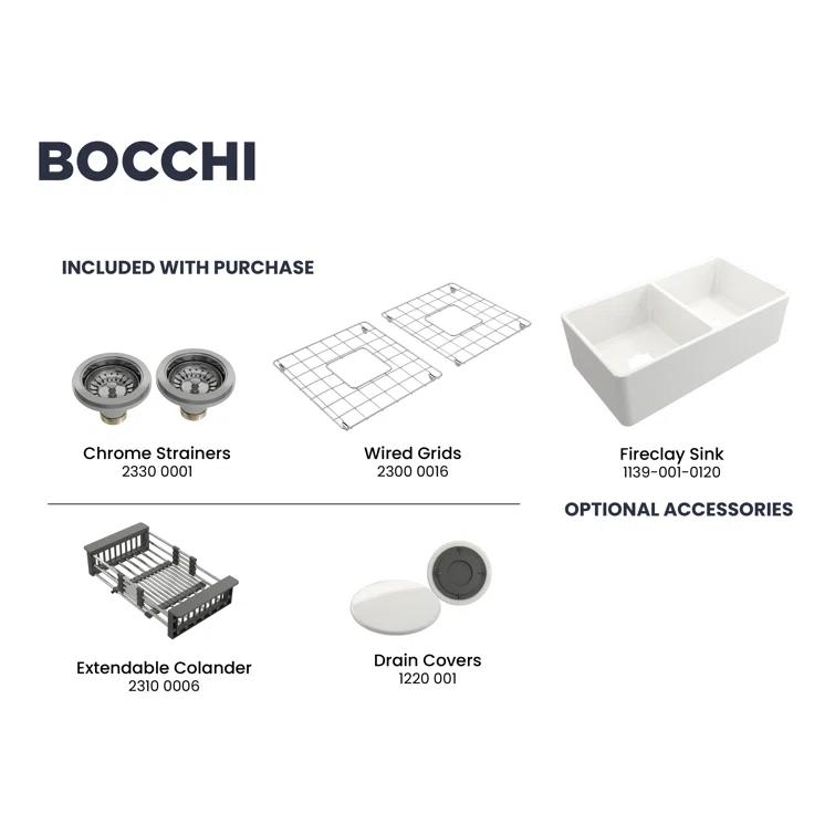 33'' L Farmhouse / Apron Double Bowl Fireclay Kitchen Sink