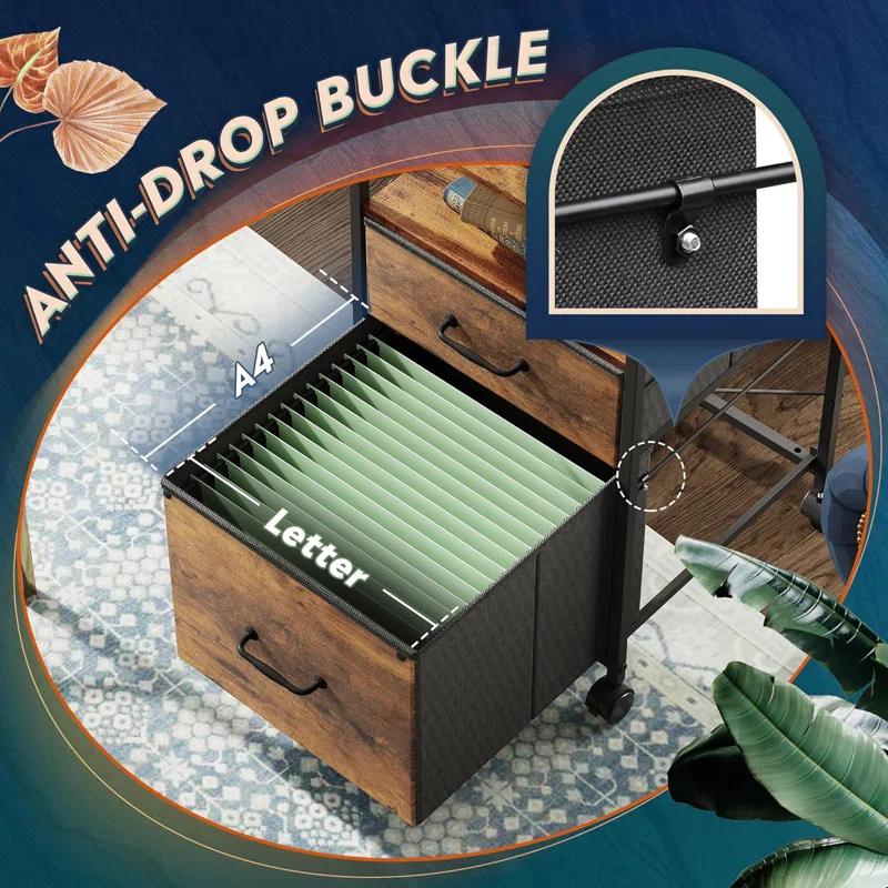 DEVAISE 2 Drawer Mobile File Cabinet, Fabric Vertical Filing Cabinet With Open Storage Shelf,Rolling Printer Stand