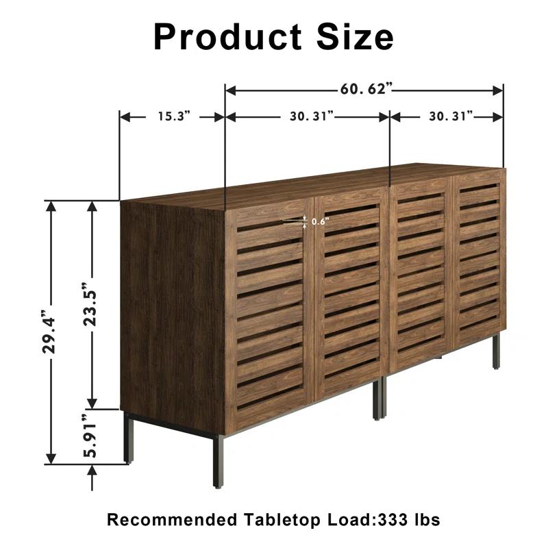 HOMEIBRO Farmhouse 61 in. W Sideboard Buffet Accent Storage Cabinet with Strip Skeleton Door and Adjustable shelves(set of 2)