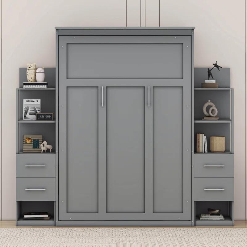 Cosmic Full Size Murphy Bed Wall Bed with Shelves, Drawers and LED Lights