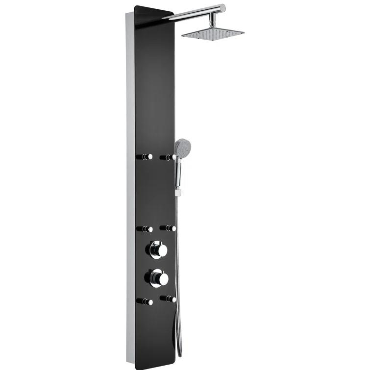 Greenspring 6-Jet Rainfall Shower Panel System With Spa Jets Rainfall Waterfall Shower Head And Shower Wand Marble Finish In Black GSP42D