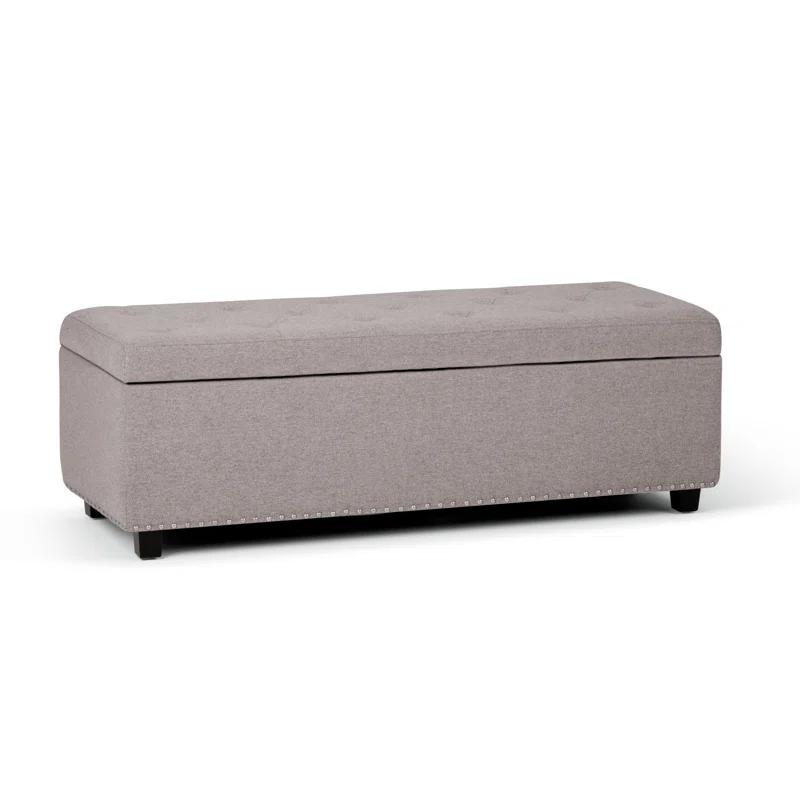Simpli Home Hamilton 48"W Upholstered Storage Ottoman Bench with Lift-Top Lid, Tufted Design, and Nailhead Trim
