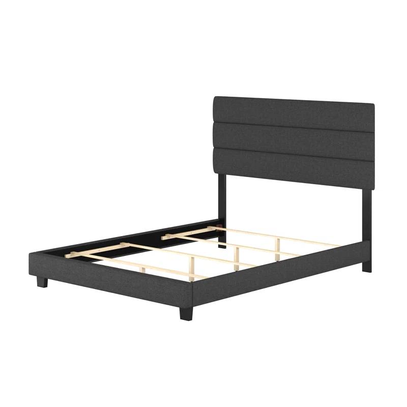 Boyd Sleep Ravenna Upholstered Linen Tri-Panel Channel Adjustable Height Headboard Platform Bed Frame