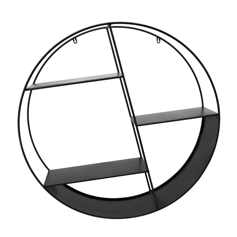 Latitude Run® Modern Metal Wall Shelf with Round Geometric Frame and Tiered Open Storage