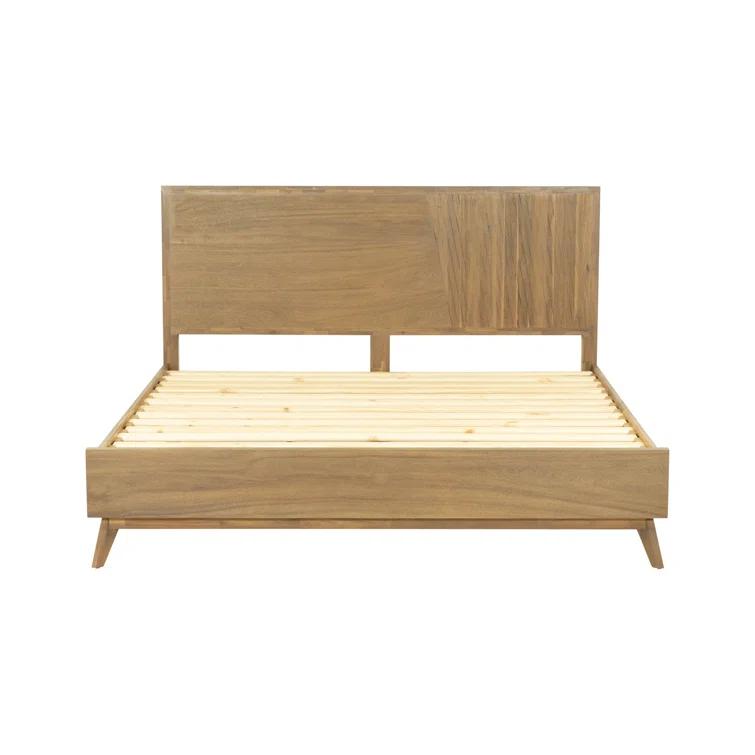 Benjara Cid Allie Platform Bed, Panel Headboard, Walnut Brown Acacia Wood