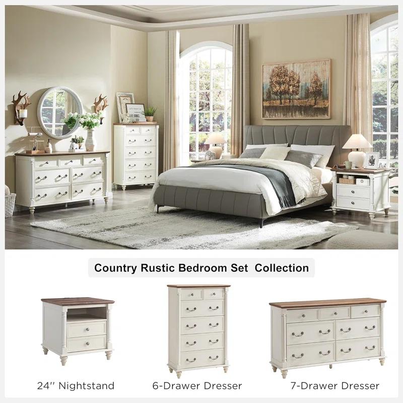 OKD Ojaswi Farmhouse 7 - Drawer Dresser, Wood Rustic Dresser Chest of Drawers with 2 Size Drawers for Bedroom, Living Room