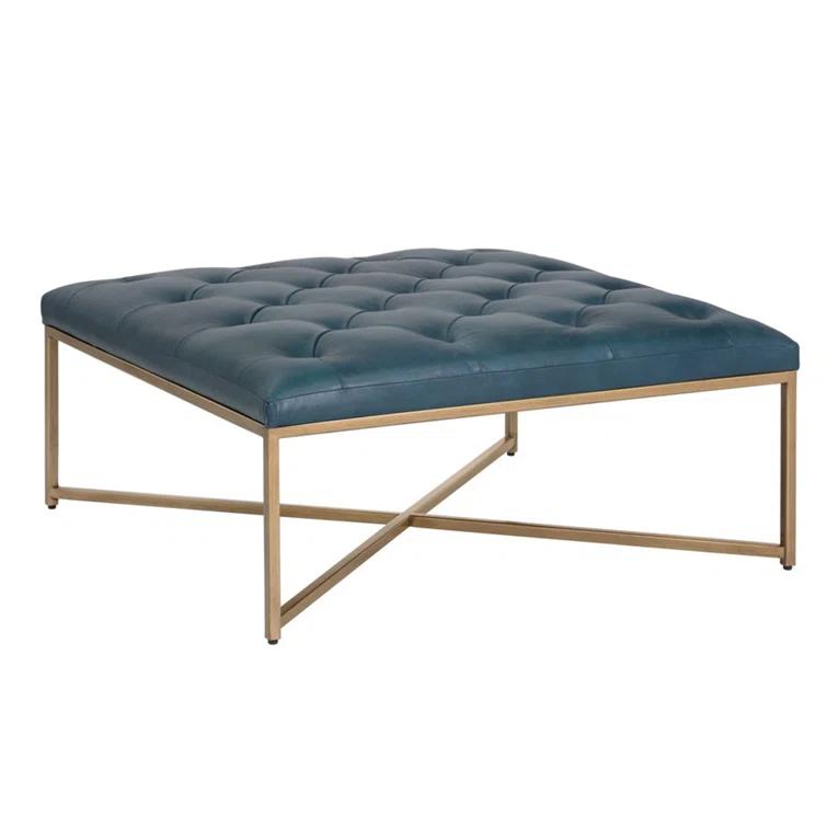 Osa 40" Genuine Leather Tufted Square Cocktail Ottoman