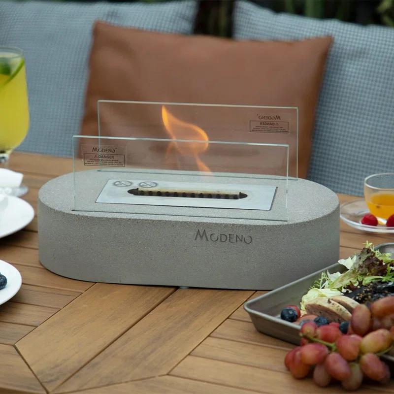 Luspa Stone Bio-Ethanol Outdoor Tabletop Fireplace with Flame Guard