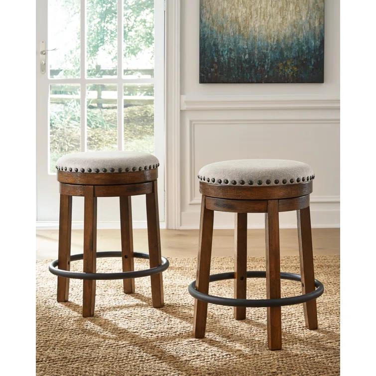 Gracie Oaks Marlar Swivel Upholstered Counter Stool with Solid Wood Frame