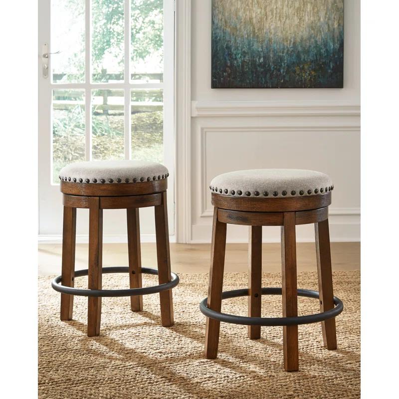 Gracie Oaks Marlar Swivel Upholstered Counter Stool with Solid Wood Frame