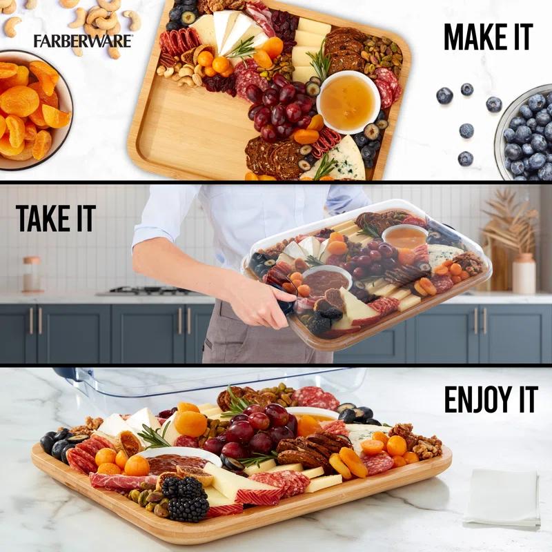 Farberware Farberware Build-A-Board 11 x 14 in. Bamboo Charcuterie Board With Locking Lid