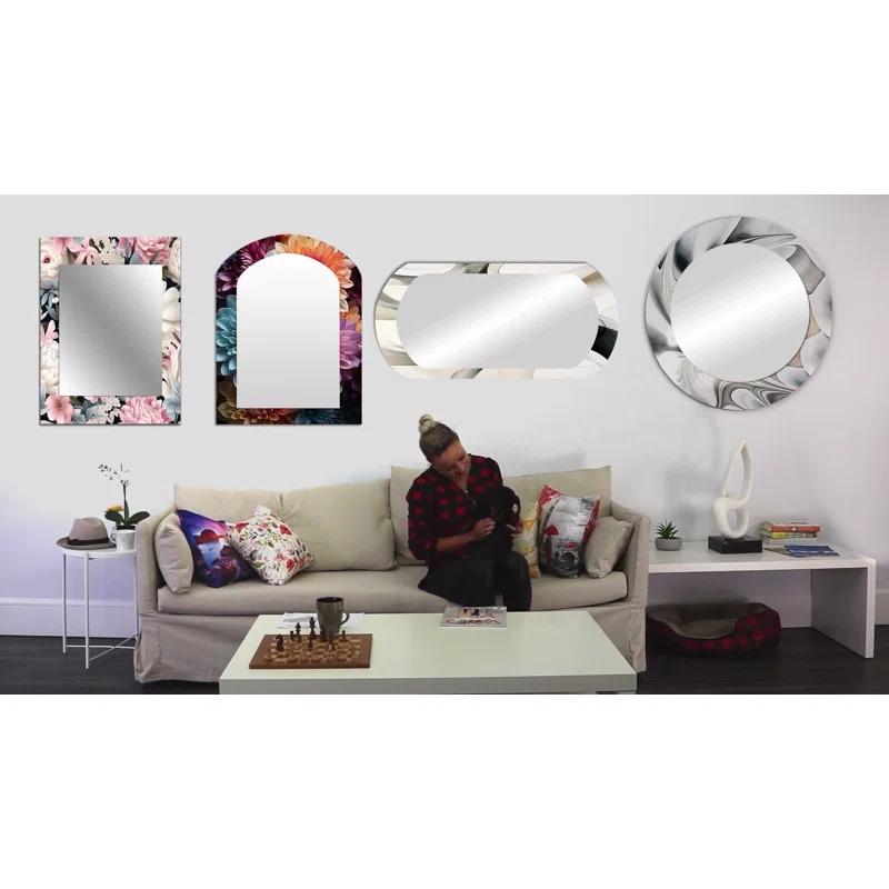 Design Art Tangerine Twilight Tropical Tranquility Sunset I - Palm Trees Large Mirror, Orange Round Decorative Wall Mirror, Printed Metal Art | Wayfair