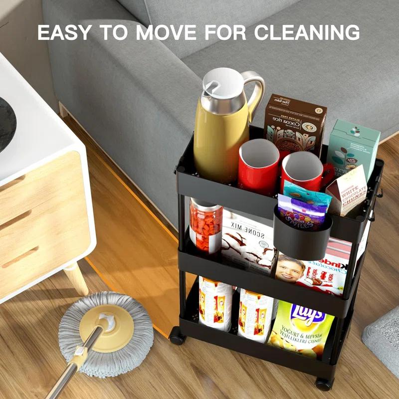 Anadea Slim Storage Cart With Wheels, Bathroom Cart Organizer Bathroom Storage Small, Rolling Cart For Bathroom, Laundry Room, Kitchen, Narrow Space