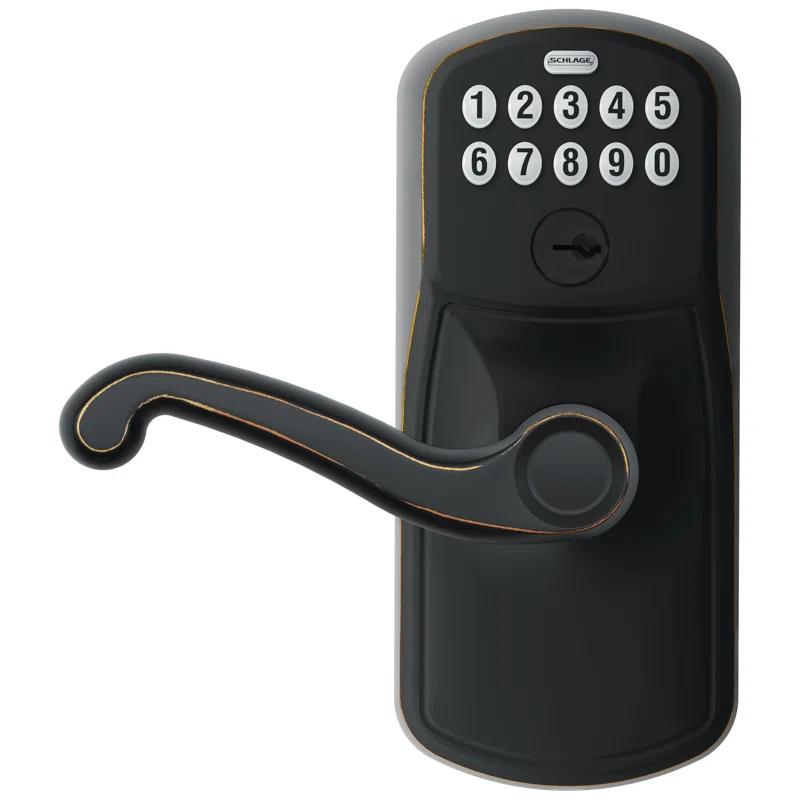 SCHLAGE FE595 PLY 716 FLA Plymouth Keypad Entry with Flex-Lock and Flair Style Levers, Aged Bronze