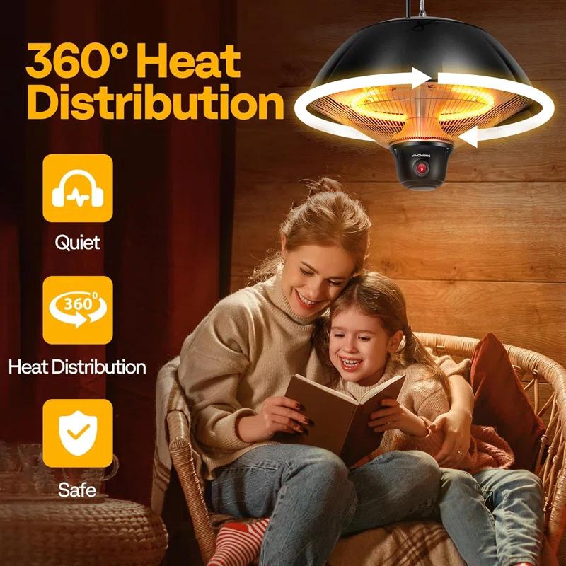 VIVOHOME 1,500-Watt Outdoor Ceiling Mount Hanging Patio Heater with 3 Heat Settings