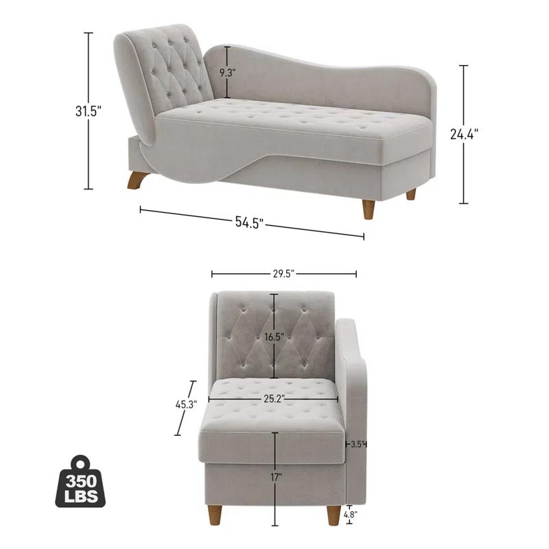 Mercer41 Acotas Velvet Upholstered Chaise Lounge with Storage