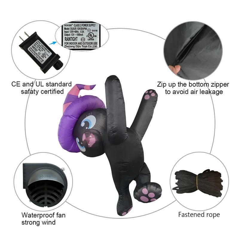 GOOSH Halloween Inflatable 4.9 FT Hanging Black Cat Blow Up Hanging Halloween Decorations with LED Lights