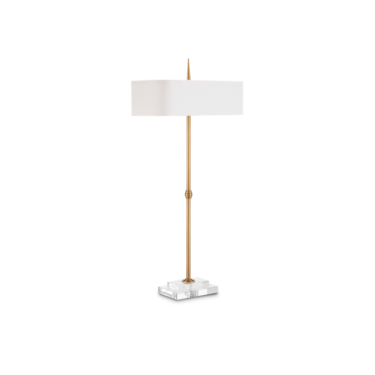 Antique Brass and Bone Linen Adjustable Table Lamp with Crystal Base