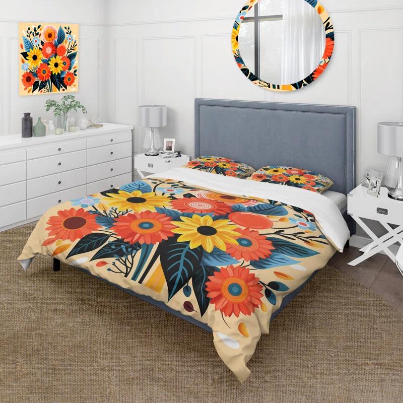Design Art Yellow Boho Sunflower Bouquet Elegance III - Sunflower Duvet Cover Set