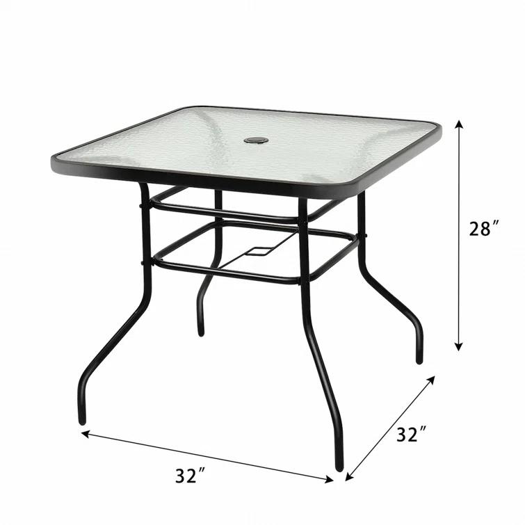 Lark Manor™ Aliyahna 32'' Patio Square Table Tempered Glass Steel Frame Outdoor Pool Yard Garden