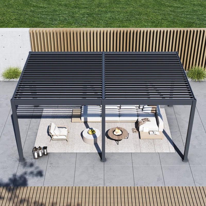 Paragon-Outdoor Grand Tuscan Aluminum Louvered Slate Gray Pergola
