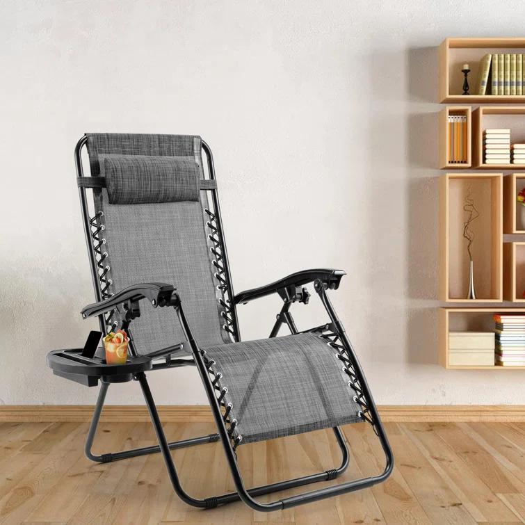 Arlmont & Co. Zero Gravity Chair Set of 2, Outdoor Folding Lounge W/Detachable Headrest & Holder Tray, Adjustable Textilene Lawn Reclining, No Assembly Required, for Patio, Backyard, Garden, Poolside,