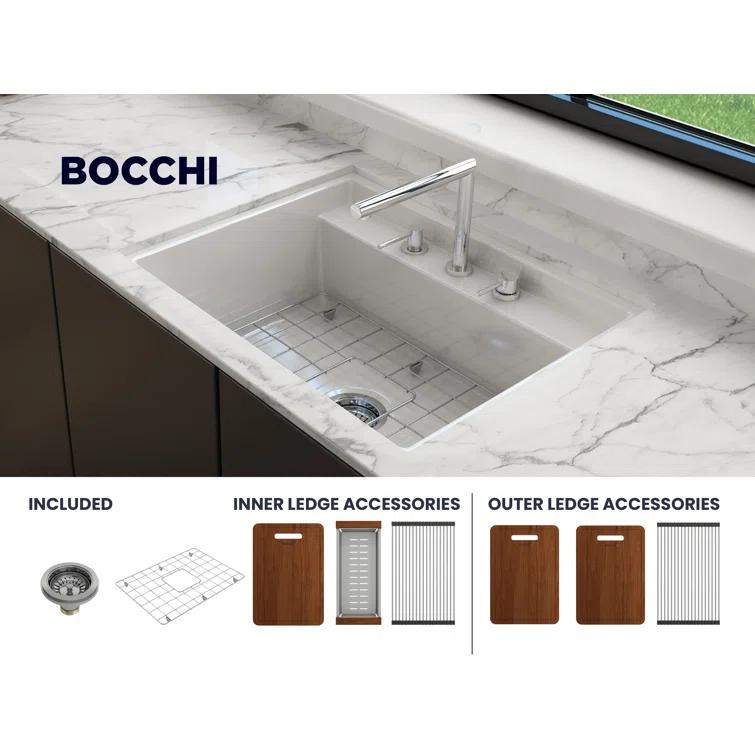 BOCCHI Baveno 27'' L Dual Mount Single Bowl Fireclay Kitchen Sink 1633-001-0127