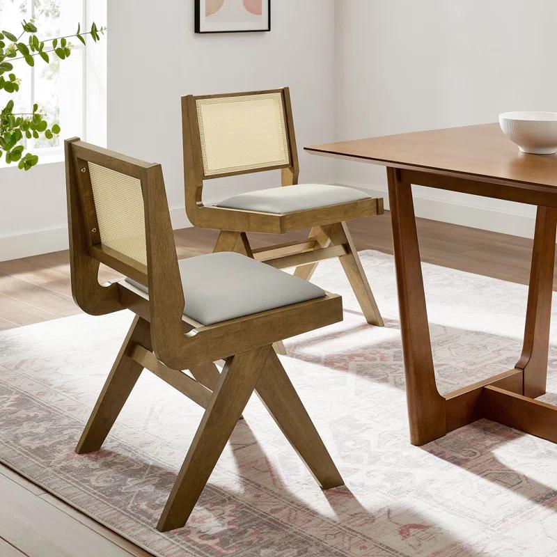 Modway Thera Vegan Leather And Cane Dining Side Chairs Set Of 2