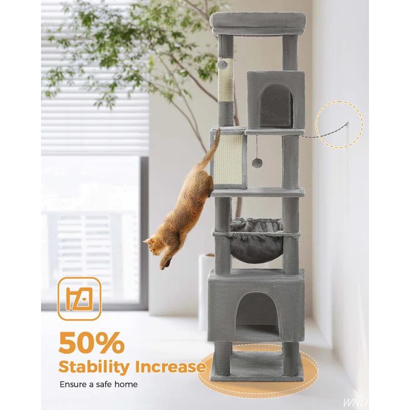 71" Indoor Tall Large Cat Tree Multi-Level Cat House With 2 Big Condo Pad Bed, Cozy Hammock And Scratching Posts
