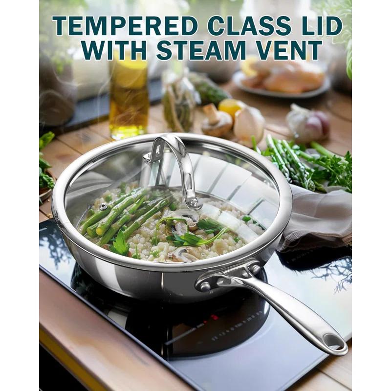 Cooks Standard Cooks Standard Multi-ply Clad Stainless Steel Wok Stir Fry Pan, 10.5 Inch Induction Wok With Lid, Flat Bottom Wok, Silve