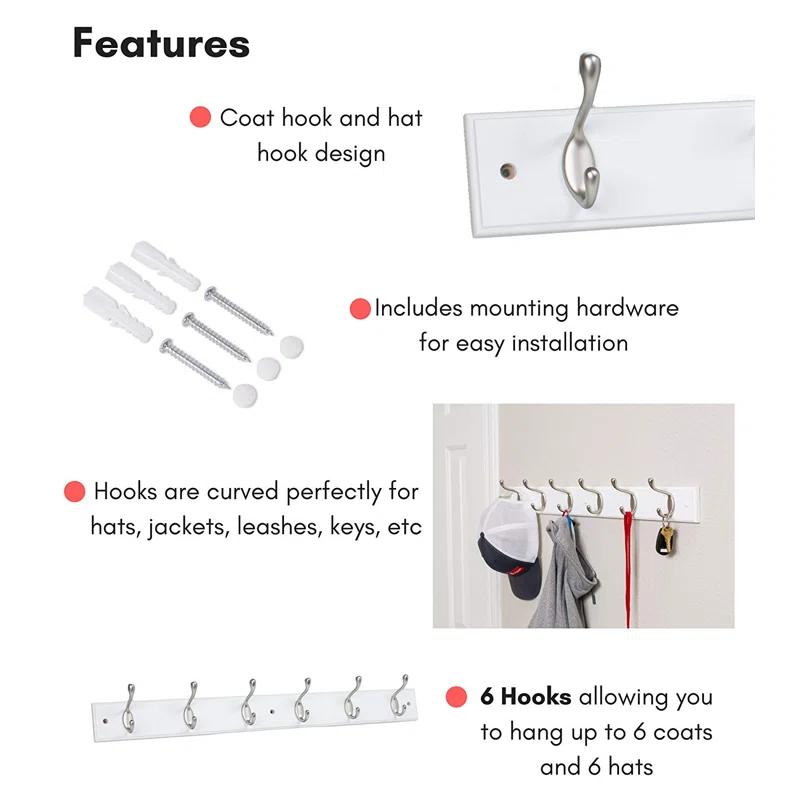 BirdRock Home Solid Wood Wall 6 - Hook Wall Mounted Coat Rack (Set of 2)