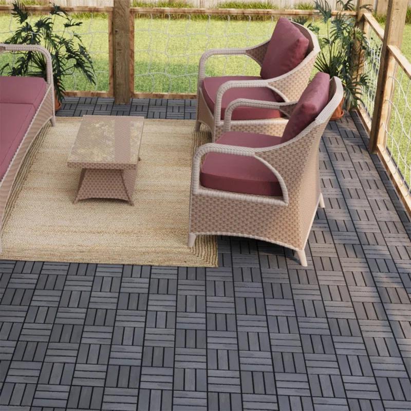 Go Peak Track 20 PCS Interlocking Deck Tiles Checker Pattern, 12" X 12" Square Light Gray Acacia Hardwood Outdoor Flooring For Patio, Bancony, Pool Side,...