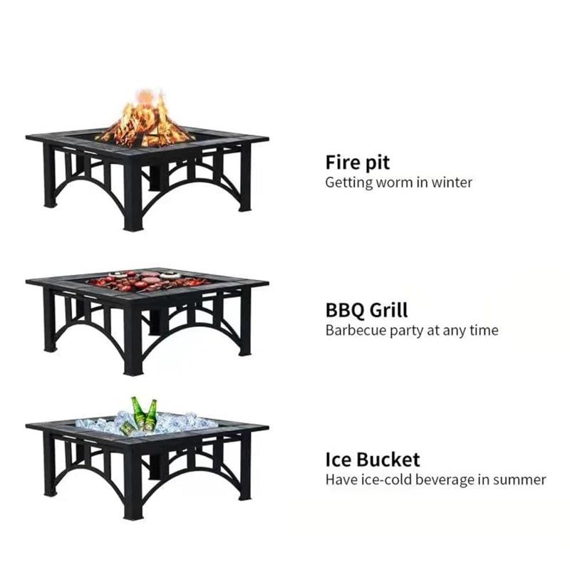 olilawn Olilawn Fire Pit - 35-Inch Outdoor Wood Burning Square Firepit with Poker, and Cover - Outdoor Fire Pits for Backyard, Deck, or Patio