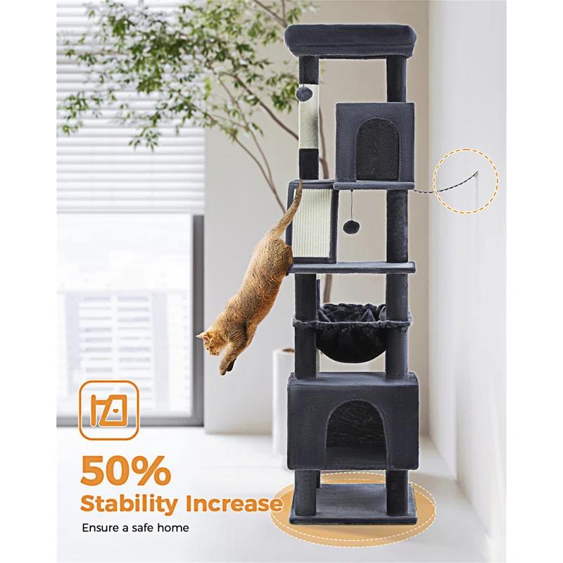Cat Tree For Large Cats, 71" Tall Cat Tower, Large Cat Tree For Indoor Cats, Multi-Level Cat House Furniture With 2 Big Condo Pad Bed, Cozy Hammock And Sisal Scratching Posts